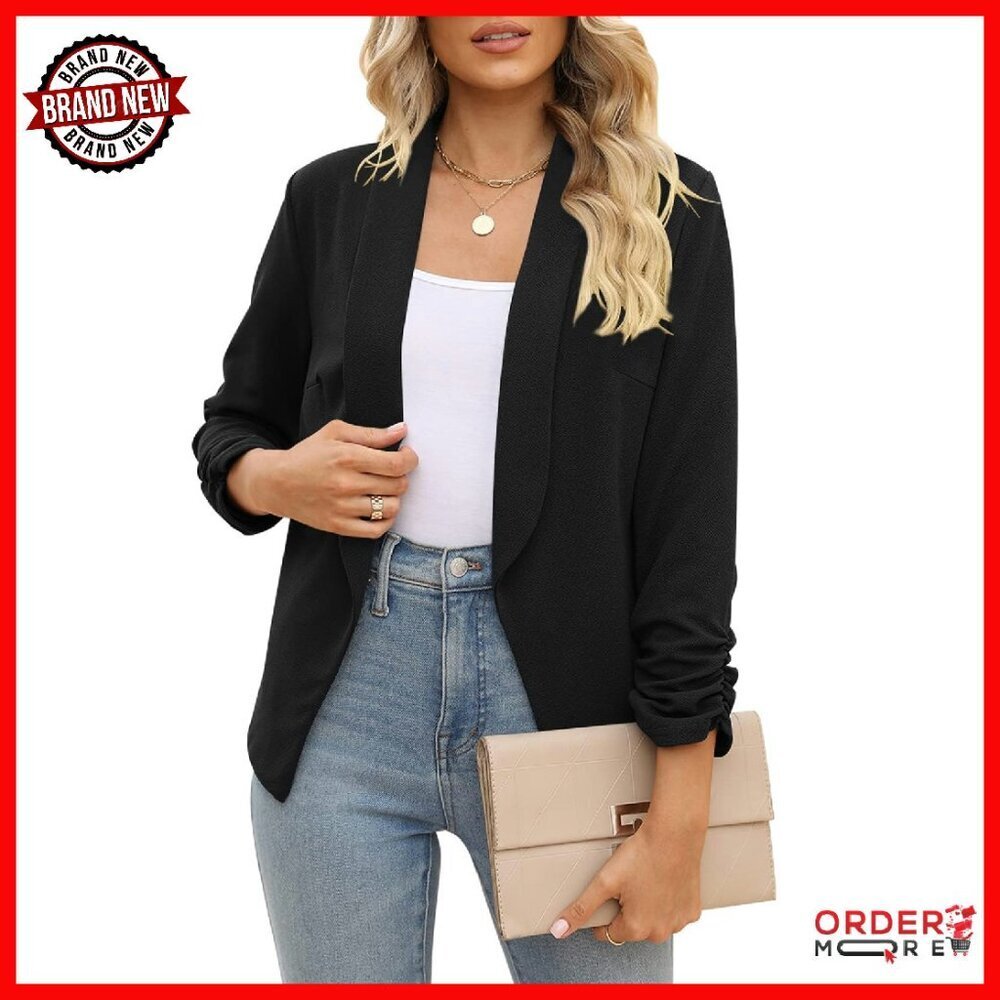 3/4 Sleeve Open Front Blazer Cardigan Jacket for Work Office